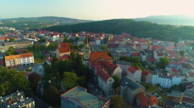Panorama Church Of The Savior Walbrzych Kosciol Zbawiciela Aerial View Poland. High quality 4k footage
