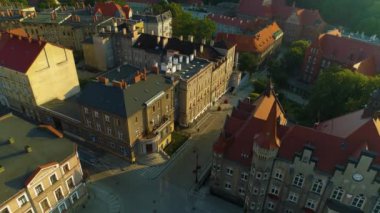 Square Downtown Walbrzych Ratusz Urzad Miejski Aerial View Poland. High quality 4k footage