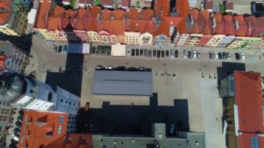 Old Town Market Square Glogow Ratusz Rynek Aerial View Poland. High quality 4k footage