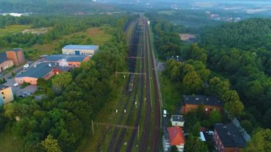 Panorama Fog Forest Tracks Walbrzych Mgla Tory Las Aerial View Poland. High quality 4k footage