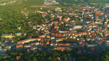 Beautiful Panorama Old Town Market Center Walbrzych Ratusz Aerial View Poland. High quality 4k footage