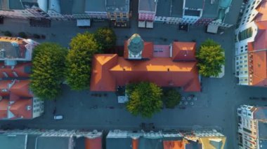 Old Town Zielona Gora Stare Miasto Ratusz Rynek Aerial View Poland. High quality 4k footage