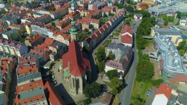 Basilica Centrum Jelenia Gora Bazylika Aerial View Poland High Quality — Stok video