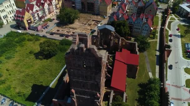 Church Ruins Glogow Ruiny Kosciola Aerial View Poland High Quality — 图库视频影像