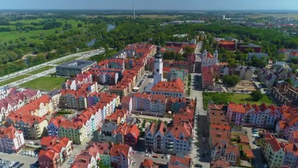 Old Town Market Square Glogow Ratusz Rynek Aerial View Poland — Wideo stockowe