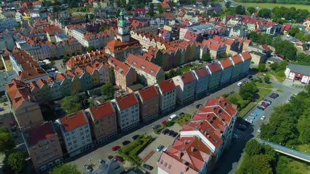 Old Town Market Jelenia Gora Ratusz Rynek Aerial View Poland — Wideo stockowe