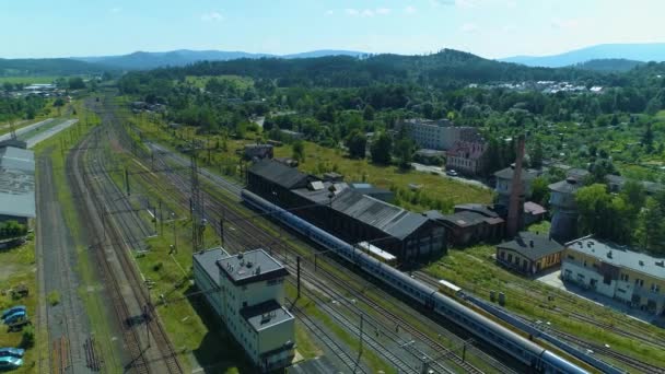 Landscape Railway Station Jelenia Gora Stacja Kolejowa Aerial View Poland — 图库视频影像