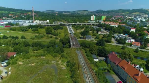 Tracks Train Landscape Town Jelenia Gora Krajobraz Aerial View Poland — 图库视频影像