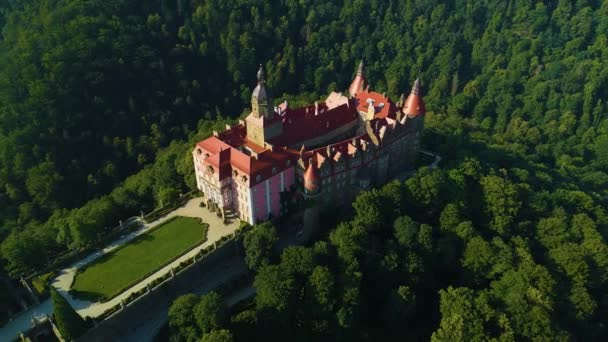 Prince Castle Cliff Walbrzych Zamek Ksiaz Vista Aérea Polônia Imagens — Vídeo de Stock