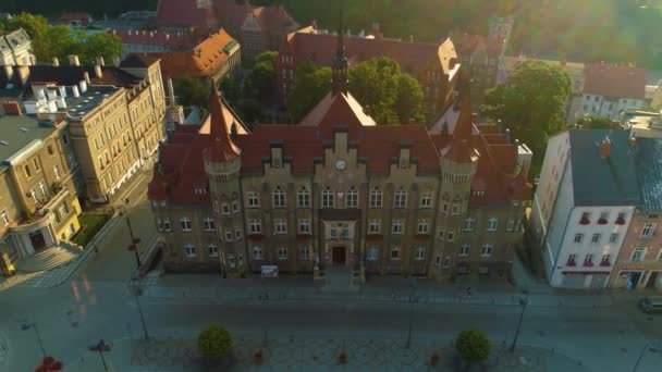 Square Downtown Walbrzych Ratusz Urzad Miejski Vista Aérea Polônia Imagens — Vídeo de Stock