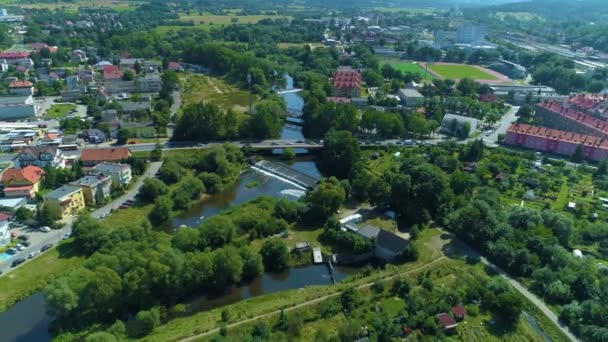 Beautiful Landscape Waterfall Jelenia Gora Krajobraz Aerial View Poland High — Stockvideo