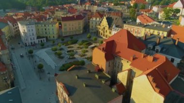 Square Downtown Walbrzych Ratusz Urzad Miejski Aerial View Poland. High quality 4k footage