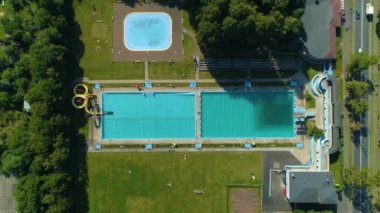 Top Down Swimming Pool Jelenia Gora Miejski Basen Aerial View Poland. High quality 4k footage