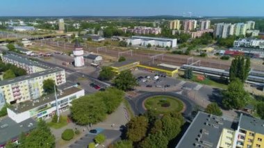 Panorama Tren İstasyonu Konin Dworzec Kolejowy Hava Görüntüleme Polonya. Yüksek kalite 4k görüntü