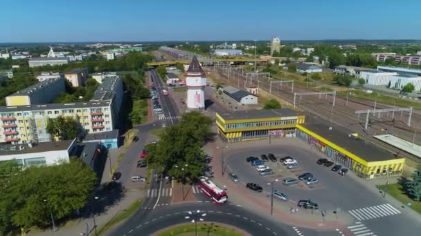 Panorama Estação Ferroviária Konin Dworzec Kolejowy Vista Aérea Polônia Imagens — Vídeo de Stock