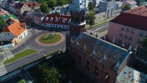 Kirche Konin Parafia Ewangelicka Luftaufnahme Polen Hochwertiges Filmmaterial — Stockvideo
