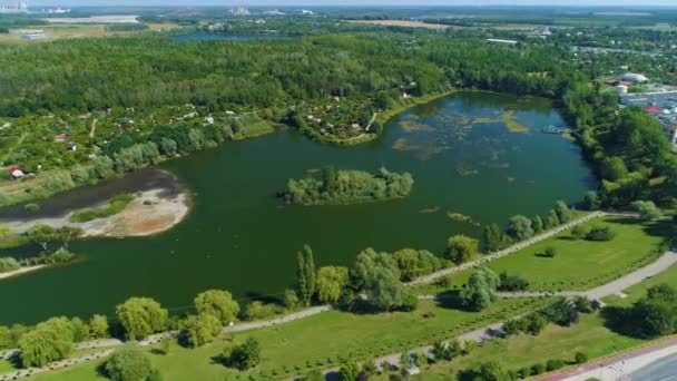 Krajobraz Jezioro Konin Jezioro Jezioro Widok Lotu Ptaka Polska Wysokiej — Wideo stockowe
