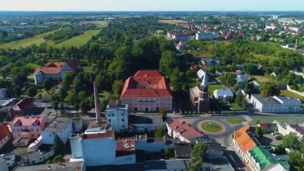 Landschap Franciscaner Kloosterschool Konin Krajobraz Luchtfoto Polen Hoge Kwaliteit Beeldmateriaal — Stockvideo