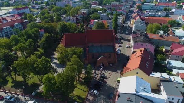 Church Centrum Konin Kosciol Square Aerial View Poland High Quality — Stock Video