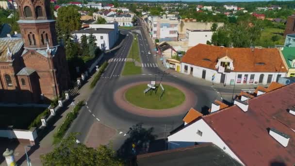 Rondo Church Konin Parafia Ewangelicka Aerial View Poland High Quality — Stock Video