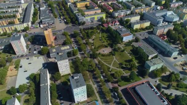 Fontanna Downtown Park Konin Aerial View Poland High Quality Footage — Stock Video