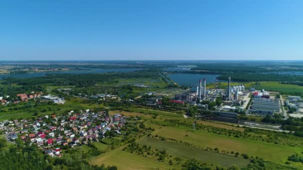 Gyönyörű Táj Erőmű Konin Aerial View Lengyelország Kiváló Minőségű Felvételek — Stock videók