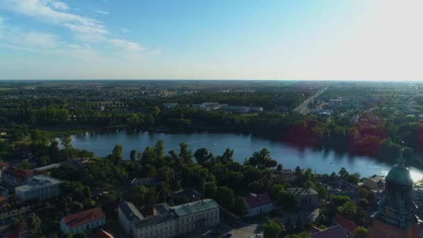 Gotik Katedral Eski Şehir Gniezno Katedra Bazylika Hava Görüntüsü Polonya — Stok video