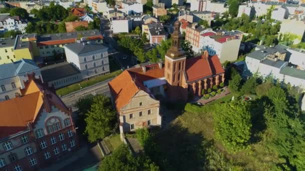 Romersk Katolska Kyrkan Gniezno Kosciol Flygfoto Polen Högkvalitativ Film — Stockvideo