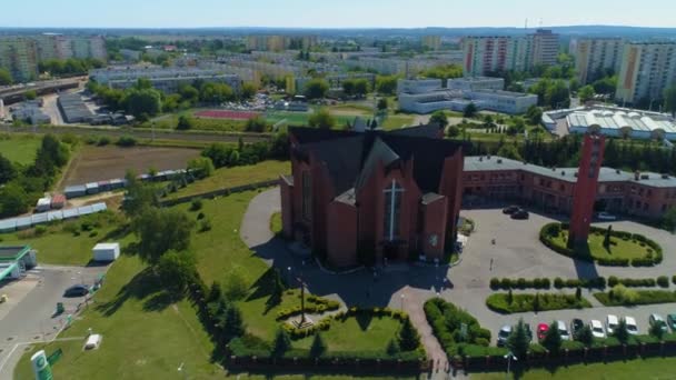 Church Parafia Nmp Krolowej Polski Konin Aerial View Poland High — Stock Video