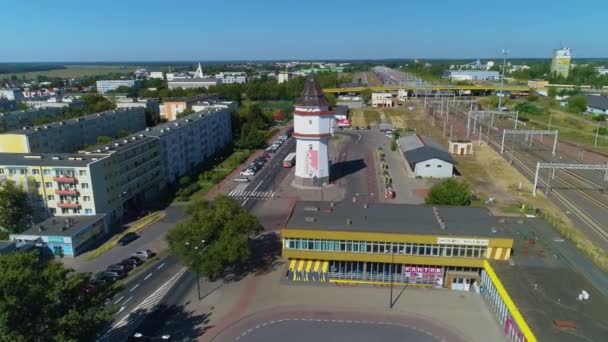 Panorama Treinstation Konin Dworzec Kolejowy Luchtfoto View Polen Hoge Kwaliteit — Stockvideo