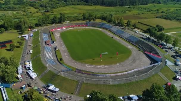 Gorski Stadion Konin Stadion Aerial View Poland Hoge Kwaliteit Beeldmateriaal — Stockvideo