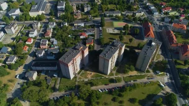 Небоскрёбы Gniezno Wiezowce Panorama Aerial View Poland Высококачественные Кадры — стоковое видео