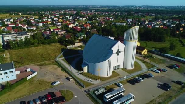 Church Konin Parafia Milosierdzia Bozego Aerial View Poland High Quality — Stock Video