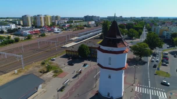 Станція Panorama Railway Station Konin Dworzec Kolejowy Aerial View Poland — стокове відео