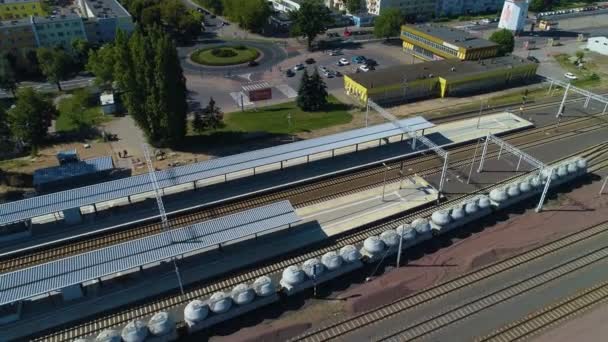 Station Konin Dworzec Kolejowy Luchtfoto View Polen Hoge Kwaliteit Beeldmateriaal — Stockvideo