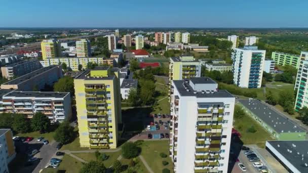 Skyscrapers House Estate Konin Wiezowce Osiedle Aerial View Polen Hoge — Stockvideo