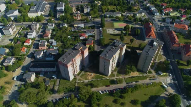 Небоскрёбы Gniezno Wiezowce Panorama Aerial View Poland Высококачественные Кадры — стоковое видео