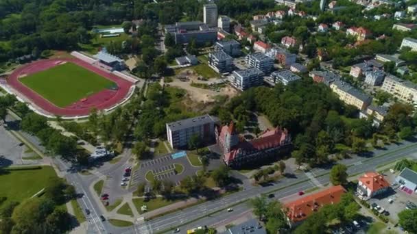 Stadion Landschap Inowroclaw Stadion Olimpijczykow Aerial View Polen Hoge Kwaliteit — Stockvideo