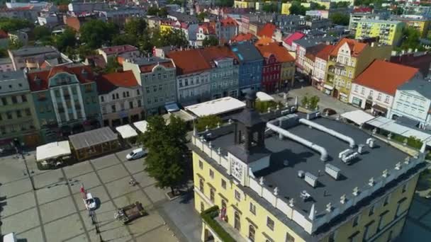 Old Town Market Ostrow Wielkopolski Ratusz Rynek Vista Aérea Polonia — Vídeo de stock