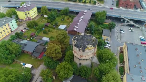 Wasserturm Skierniewice Wieza Cisnien Luftaufnahme Polen Hochwertiges Filmmaterial — Stockvideo