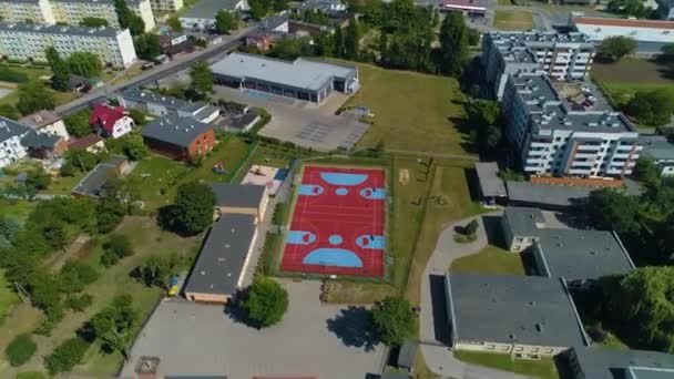 Základní Škola Hřiště Inowroclaw Szkola Boisko Aerial View Polsko Vysoce — Stock video