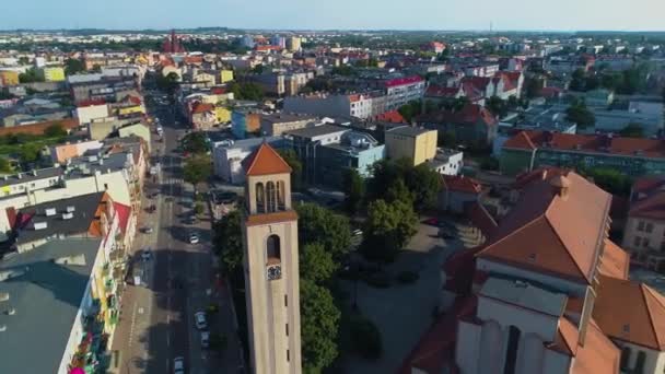 Church Tower Ostrow Wielkopolski Wieza Aerial View Poland Vysoce Kvalitní — Stock video
