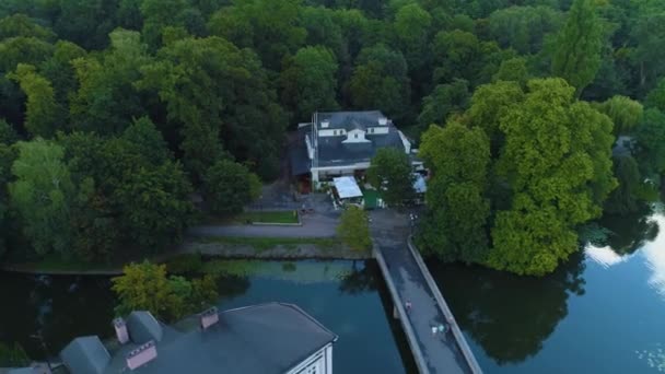 Bridge River Prosna Kalisz Restauracja Flygfoto Polen Högkvalitativ Film — Stockvideo