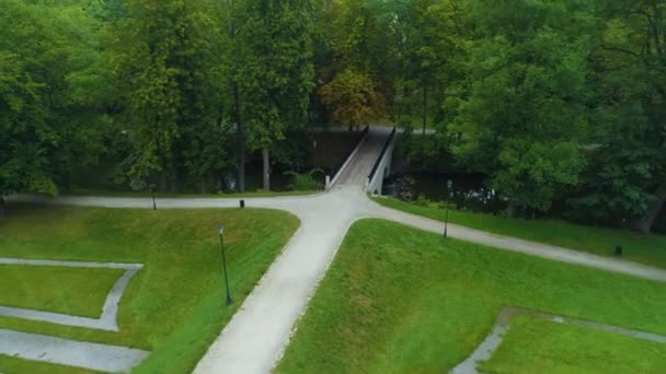 Bridge Park Downtown Skierniewice Mostek Palac Staw Luftaufnahme Polen Hochwertiges — Stockvideo