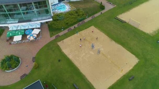 Beach Volleybal Kalisz Siatkowka Aquapark Aerial View Polen Hoge Kwaliteit — Stockvideo