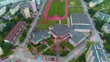 Spor Stadyumu Skierniewice Stadion Hala Aerial View Poland. Yüksek kalite 4k görüntü
