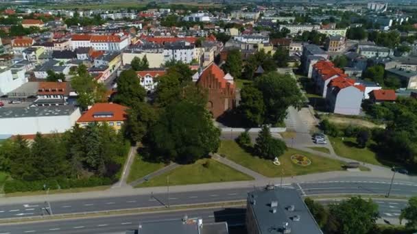 Panorama Eski Şehir Kilisesi Inowroclaw Miasto Havadan Görünüm Polonya Yüksek — Stok video