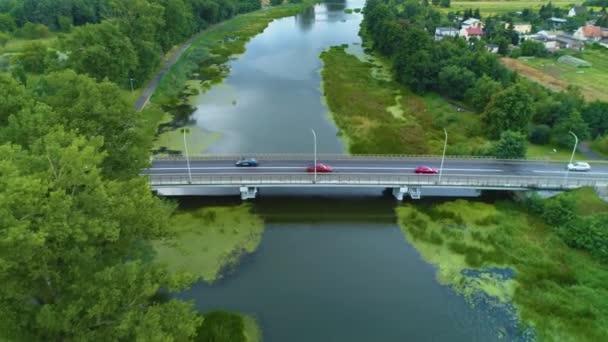 Bridge River Prosna Kalisz Mest Rzeka Flygfoto Polen Högkvalitativ Film — Stockvideo