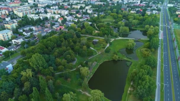Ponds Park Przyjazni Kalisz Stawy Vista Aérea Polônia Imagens Alta — Vídeo de Stock