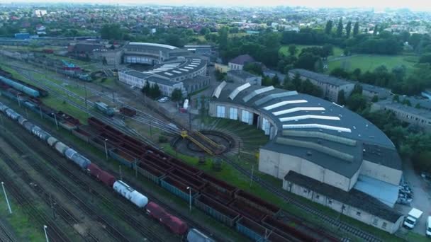 Ronde Huis Ostrow Wielkopolski Parowozownia Luchtfoto View Polen Hoge Kwaliteit — Stockvideo